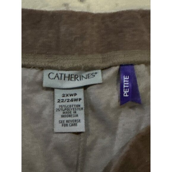 Catherines Brown Velour Pants Fine Cord Soft Stretch 2XP Cozy Soft Lounge Office - Picture 4 of 6